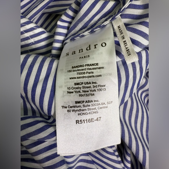 Sandro Paris Blue Striped Cutout Bow Back Dress Size 3 (US 8) Lace Detail - Picture 8 of 16